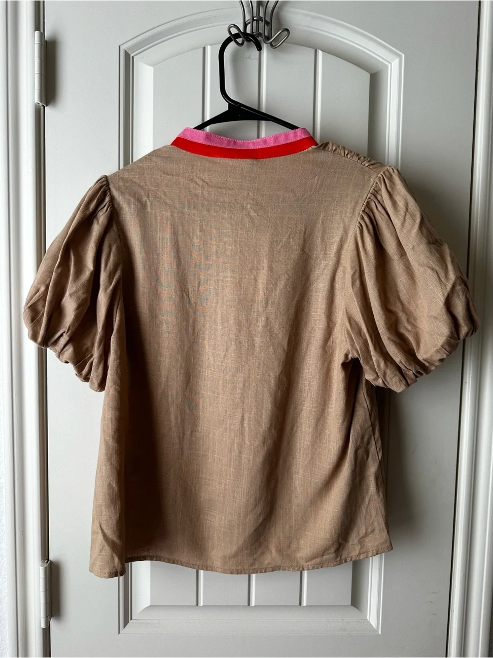 THML Sunset Stripes Camel Pink Red Set Puff Sleeve Drawstring Waist size XS Nwt
